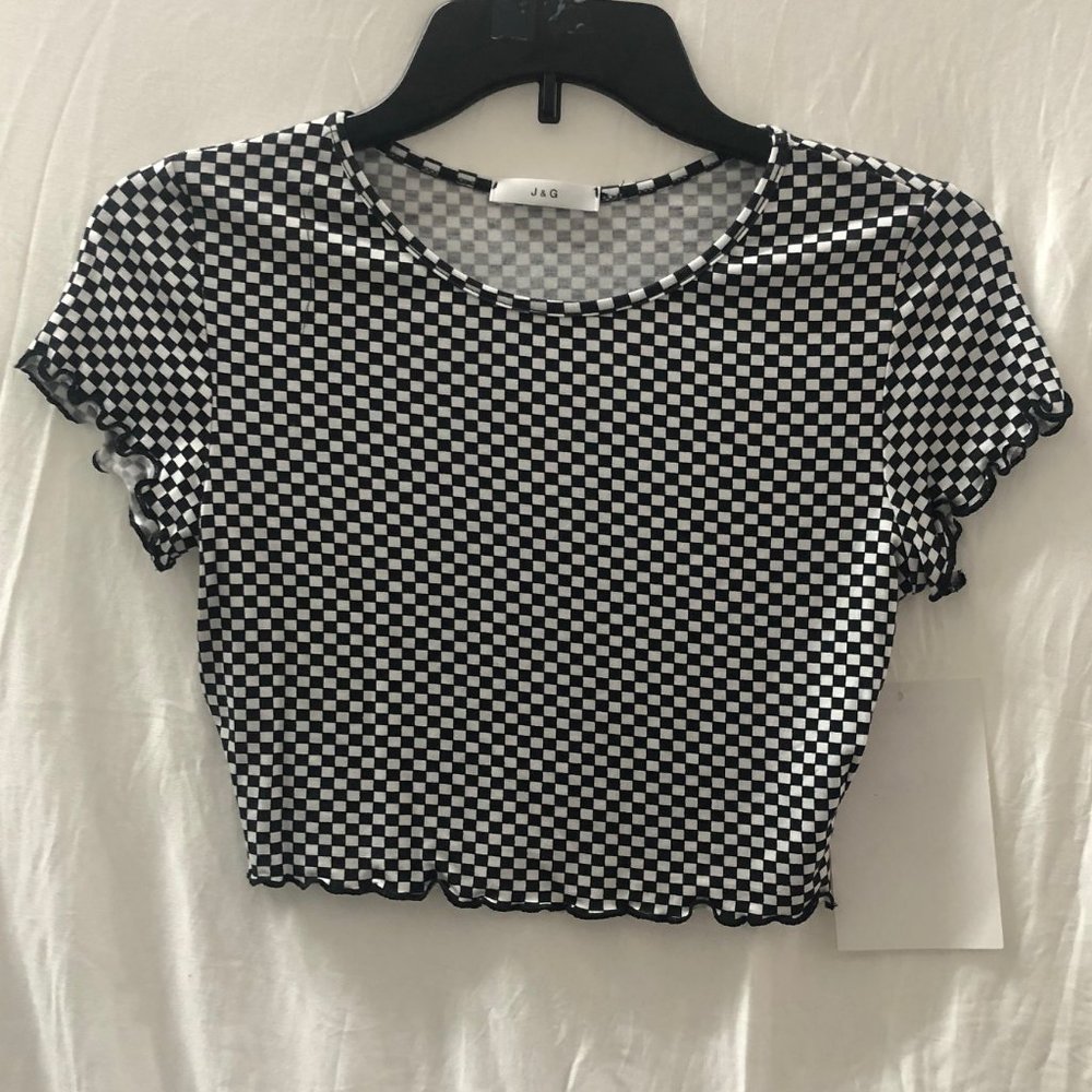 mini b/w checked J&G crop top
